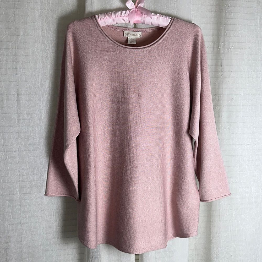 CR XL Pink Crew Dolman Quarter Sleeve Fine Knit Sweater Square Floral Scarf Set - Picture 3 of 12